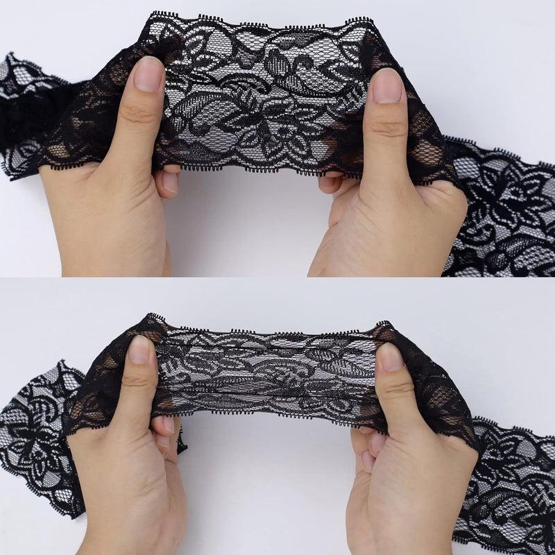 AIETSYEI Elastic Trim 10 Yards Black Lace Ribbon Floral Pattern Stretchy Fabric for Sewing, Garment, DIY Crafts and Gift Wrapping - Image 5